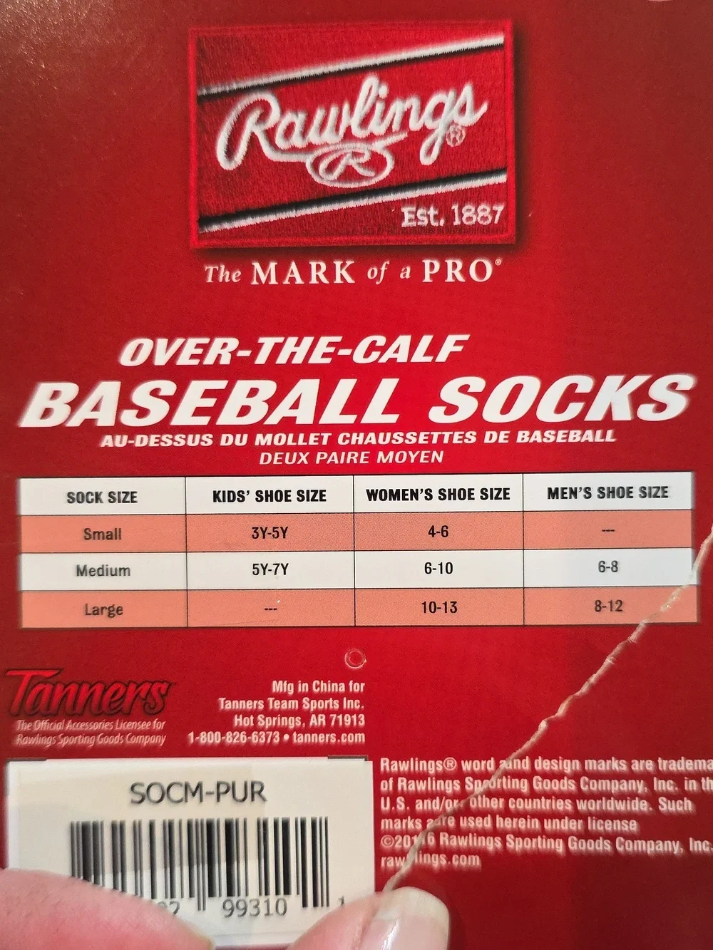 Rawlings Purple Over-The-Calf Athletic Baseball Socks, 2 Pair Size Medium